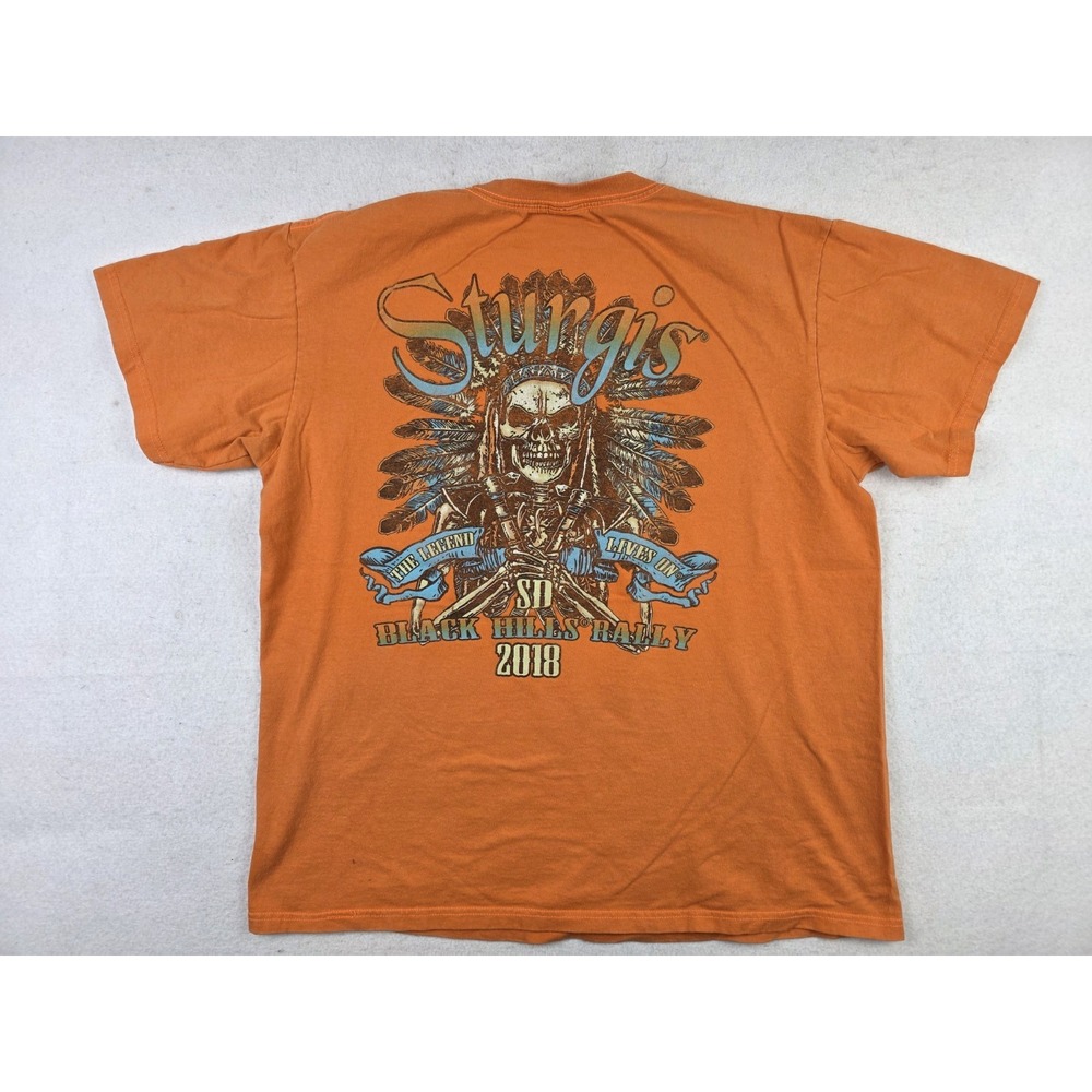 2018 Sturgis Black Hills Rally Skull Native American Tomahawk Headdress Shirt L